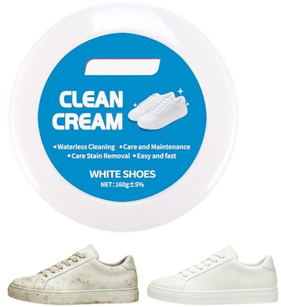 Xazuninsu White Shoe Cleaning Cream with Sponge Multipurpose No-wash Shoes Clean Cream White Trainer Cleaner for Sneaker Leather Stain Removal (160g)