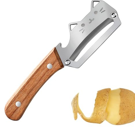 Pelador De Acero Inoxidable,Utensilio para pelar verduras - Pelador Verduras Frutas Con Mango Madera Y Abridor Botellas | Para Patata Zanahoria Col Ajo Preparación De Comida Hogar Restaurante