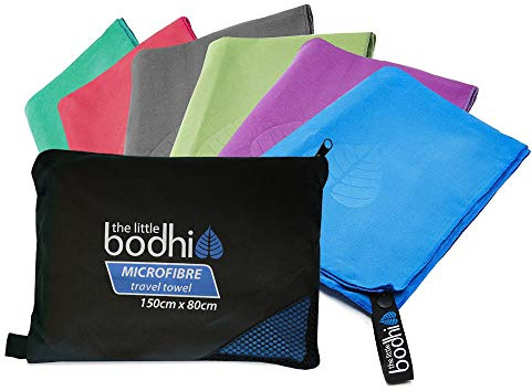 Badetuch aus Mikrofaser mit Tasche Reißverschluss für Transport, Größe Large oder extra large – Handtuch mit Schnell Trocknen in 5 schönen Farben (blau, grün, violett, pink und grau). Ideal für Reisen, Sport, Fitnessstudio, Camping, Schwimmen, Yoga, Pilates, Bikram, Strand, Bad oder Zuhause