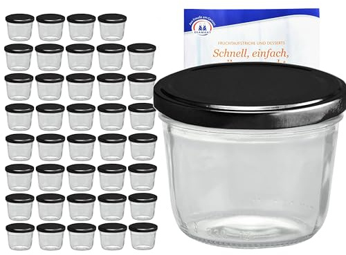 MamboCat 40er Set Sturzgläser 230 ml mit schwarzem Deckel to 82 inkl. Diamant Gelierzauber Rezeptheft Marmeladengläser Einmachgläser Einweckgläser