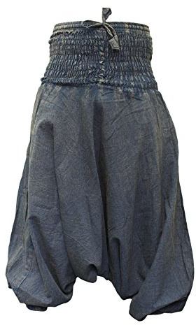 SHOPOHOLIC FASHION Pantaloni Harem Hippy Tinta Unita Slavati da Donna, Blu