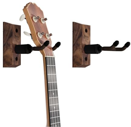 String Swing Ukulele Wall Mount Stand for Mandolin Uke Concert Pineapple Soprano Tenor and Baritone Compatible Case Alternative Kit for Home or Studio – Black Walnut Hardwood (2 Pack)