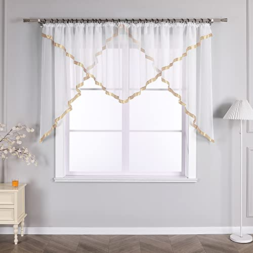 Joyswahl Scheibengardine Voile Bistrogardinen mit Satinband Raffrollo mit Kräuselband Kuvertstore HxB 120x600cm Sand 1er Pack