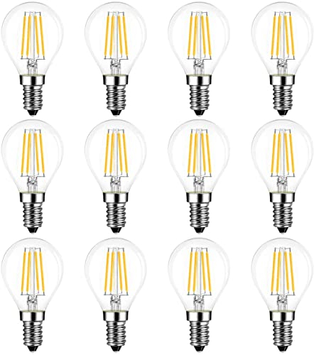 LVWIT 4W E14 Filament LED Lampe Glühfaden P45 Tropfenform, 2700K Warmweiß, Ersatz für 40W Glühlampe, ultrahell 470 lm, Rustikalampe Filamentstil klar (12er Pack)