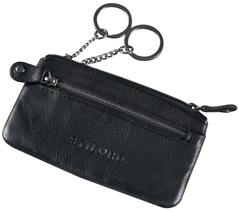 STILORD Theo Étui Porte-Clés Cuir Vintage Pochette à Clés pour Hommes Portefeuille Porte-Monnaie Petite Trousse avec RFID Blocage Deux Anneaux Couleur:Noir