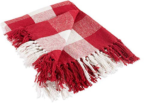 DII Rustic Farmhouse Throw Blanket with Decorative Tassles, Use for Chair, Couch, Bed, Picnic, Camping, Beach, & Just Staying Cozy at Home, Red & White
