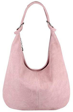 OBC Made in Italy Damen XXL Ledertasche Leder Wildleder Shopper Tasche Schultertasche Umhängetasche Hobo-Bag Beuteltasche (Hellrosa)