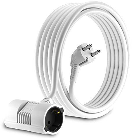MutecPower 7.5 Meter Verlängerungskabel Mit 2-Fach Schuko doppel Steckdosen - abgewinkelt EU Schuko Doppel-Verlängerung IP20 Schutzkontakt-stecker und kupplungen - bis 250V 50Hz 16A - 7.5m weiß