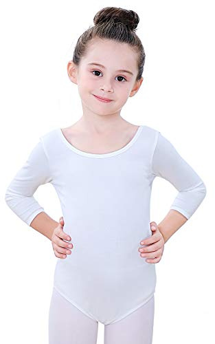 Soudittur Kinder Ballettanzug Baumwolle 3/4 Langarm Ballett Trikot Tanz-Body Turnanzug für Mädchen