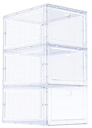 ZINNZ SELECTED Schuhbox, stapelbarer Schuhorganizer, Kunststoffbox mit durchsichtiger Tür, Schuhaufbewahrung, einfache Montage, transparent (3 Boxen)