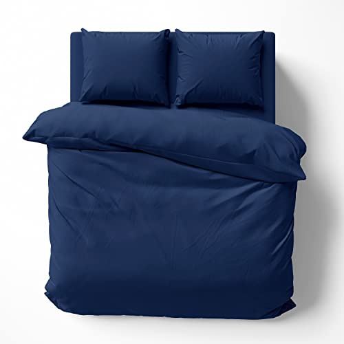 Alreya Mako Satin Bettwäsche 200 x 200 cm mit 2 Kissenbezuge 80 x 80 cm - 100% Baumwolle mit Reißverschluss, Superweiches Bettbezug, Oeko-TEX® Standard Zertifiziert, Blau