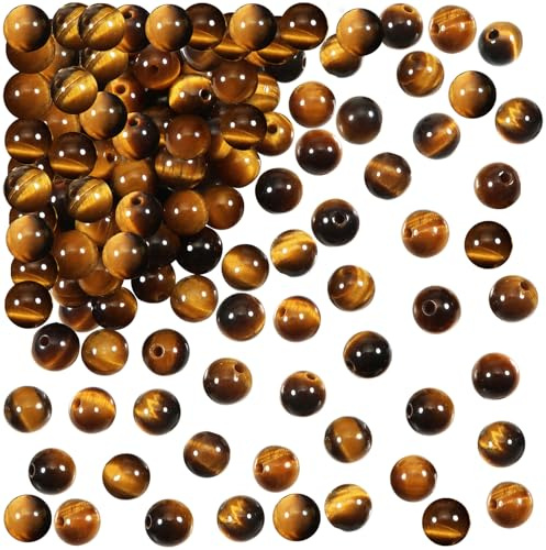 TOAOB 100 Pezzi 8 mm Pietra di Occhio di Tigre Naturale Perline in Pietra per Braccialetti Collana Fai da Te Creazione di Gioielli Artigianato