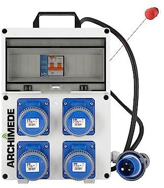 Quadro IP65 4 prese blu Fungo+Allarme | CON FUNGO D'EMERGENZA e ALLARME MANCANZA TERRA (mancanza terra segnalata con led rosso e allarme acustico)