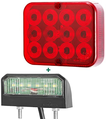 AGRISHOP 1 x LED red rear fog light, 12 V, 12 LEDs for trailers, 1 x LED car number plate light, 12/24 V, white, waterproof for caravans, trucks, E-Mark