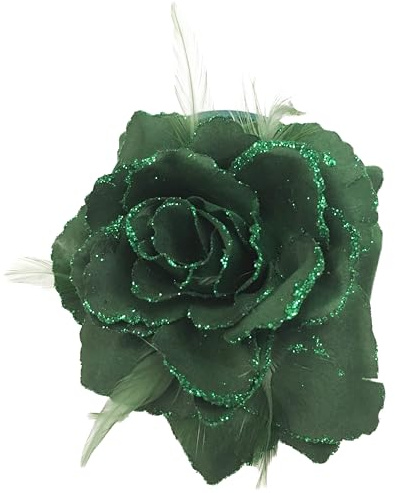 Haarspange mit Rosenblume, groß, Flaschengrün, Haarschmuck, elastisch, Hochzeitshaarblume, 1 Stück