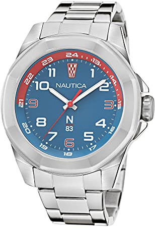 Nautica Correa de acero inoxidable de cuarzo para hombre, plata, reloj casual 22 (modelo: NAPTBS206), Plateado
