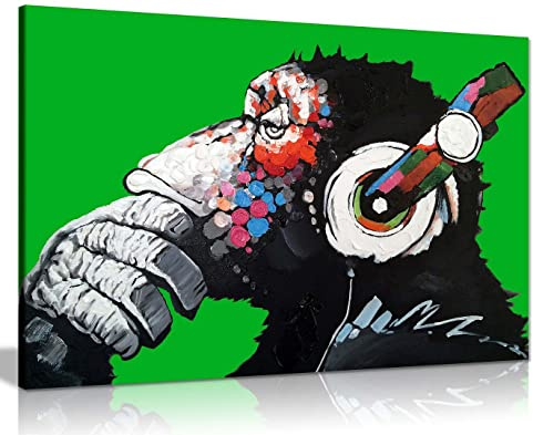 Impression sur toile avec casque DJ - Décoration murale - Vert - 76 x 51 cm