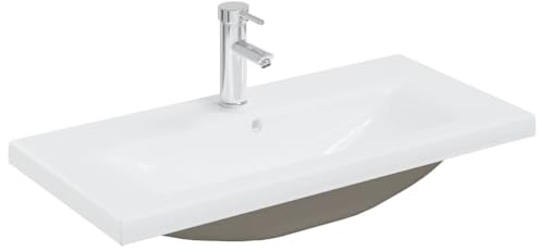 vidaXL Einbauwaschbecken mit Wasserhahn Waschbecken Waschtisch Aufsatzwaschbecken Waschplatz Handwaschbecken 81x39x18cm Keramik Weiß