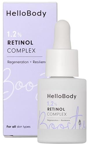 HelloBody 1,2% RETINOL COMPLEX Booster (15 ml) – das regenerierende & straffende Schönheitselixier – Anti Aging Hautpflege mit Retinol, Bakuchiol und luxuriösem Kahai-Öl