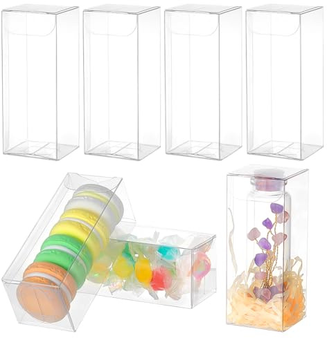 NBEADS 30 cajas de PVC de plástico transparente, 4x4x10cm cajas de embalaje de regalo transparentes para bodas, fiestas, cajas para dulces y galletas, pasteles, chocolate, regalo y moldes