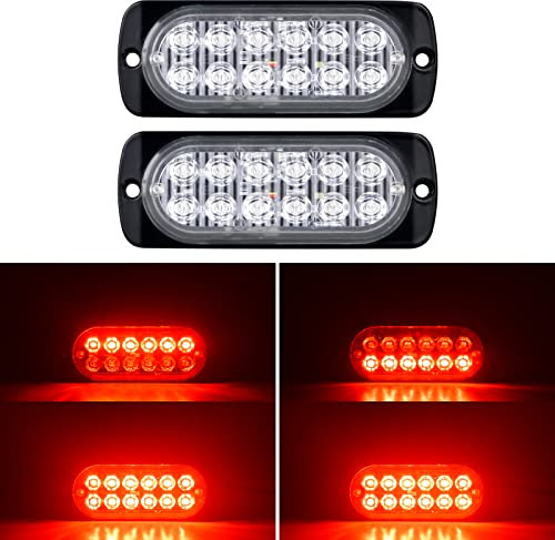 Willpower 2pcs 12LED Luces de Advertencia de Emergencia Rojo Luz Estroboscópica Intermitente Peligro 12V 24V Barra de Luz Impermeable pour Coche Vehículo Camión Caravana Motocicleta Universal