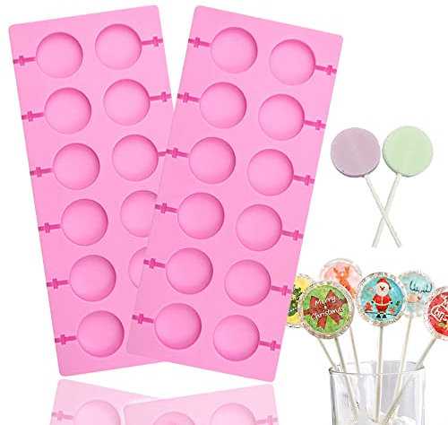 QUDUME Lot de 2 moules à sucettes en silicone, 12 capacités, ronds pour chocolat, bonbons, moules antiadhésifs pour Halloween, fêtes de Noël