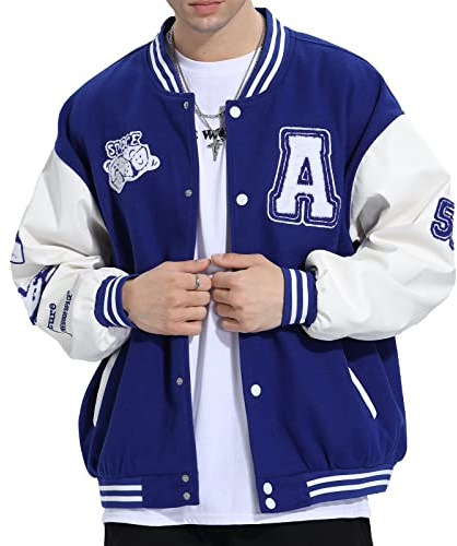 Eocicvvi Herren College Jacke Übergangsjacke Damen Freizeit Jacke Harajuku Stil Sportjacke Streetwear Stehkragen Herbst Frühling mit Taschen（Blau,M