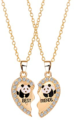 2 Stück Gold Freundschaftskette mit Gravur Best Friends set für Kinder Mädchen Paar Pärchen,Herz Strass Damen Kette Anhänger Panda Freundschaft Ketten Haslkette Schmuck Geschenke für BFF Beste Freunde