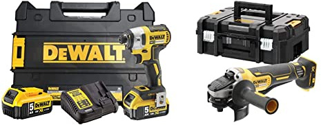 DEWALT - Visseuse à Chocs Brushless XR 18V Li-Ion 5Ah - DCF887P2-QW - Visseuse Électrique sans Fil avec Coffret TSTAK - 400W & Meuleuse Brushless XR 18V 5Ah Li-Ion - Poignée Latérale et Coffret TSTAK