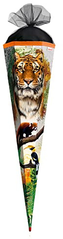 ROTH Cornet surprise motif tigre 85 cm – Pointe hexagonale Rouge (H) – Cornet de sucreries d'animaux sauvages