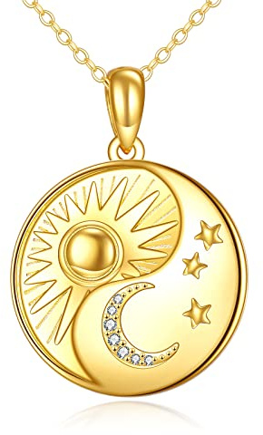 VONALA Sonne und Mond Halskette Halbmond-Sonnen-Anhänger Sterling Silber Schmuck Geschenke für Frauen, Mädchen und Teenager
