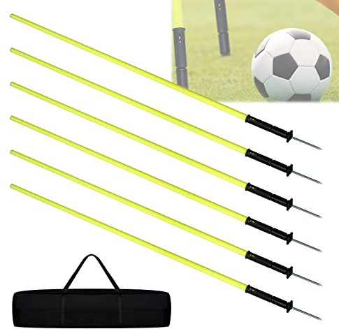 NAIZY Barras de Slalom Accesorios de Entrenamiento de Fútbol 1.8m Set 6 Barras de Obstáculo Bolsa de Transporte Amarilla Slalom de Agilidad para Entrenamiento de Coordinación de Agilidad