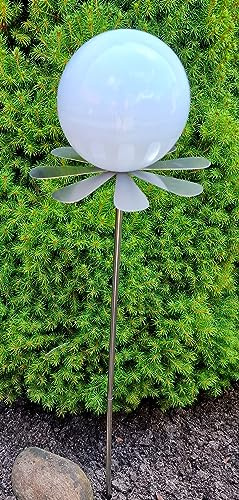 Jürgen Bocker Garten-Ambiente Blütenzauber Rotterdam Rosenkugel 15 cm Edelstahl Gartenstecker Deko mit Stab 80 cm (weiß poliert)