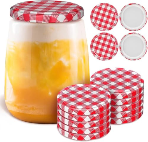 Tofficu Lot De 40 Couvercles De Bocaux À Visser 6.50 Cm Motif Carreaux Rouges Et Blancs Pour Conserve Et Pots De Confiture ÉTanches Accessoires De Cuisine Pour Stockage Alimentaire
