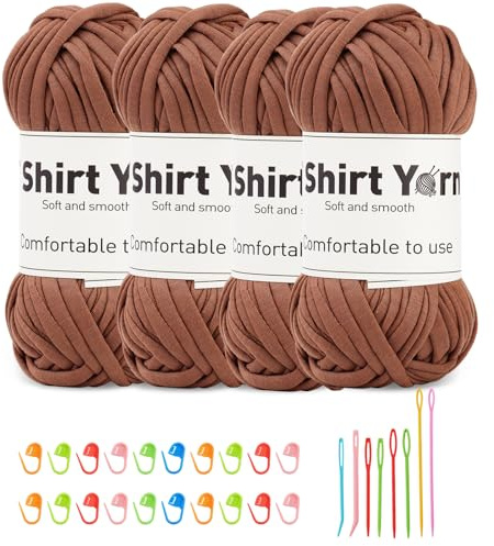Doxiru4er-Pack 100g Häkelgarn-Set, Strickgarn, Maschenmarkierer, Nähnadeln mit großen Öhrchen für Strick, Häkel- und Webzubehör (braune Farbe)