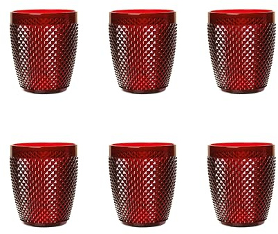 Excelsa Diamond Set 6 Bicchieri Rossi, Plastica Infrangibile, Capacità 400 Ml., Riutilizzabile
