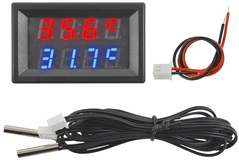 CGEAMDY Dual-Digital-Display-Temperatur-Messgerät, DC 4-28V wasserdicht NTC-Temperatur-Sensor-Sonde-Detektor-Messgerät, Digital-Thermometer Temperatur-Sensor-Tester