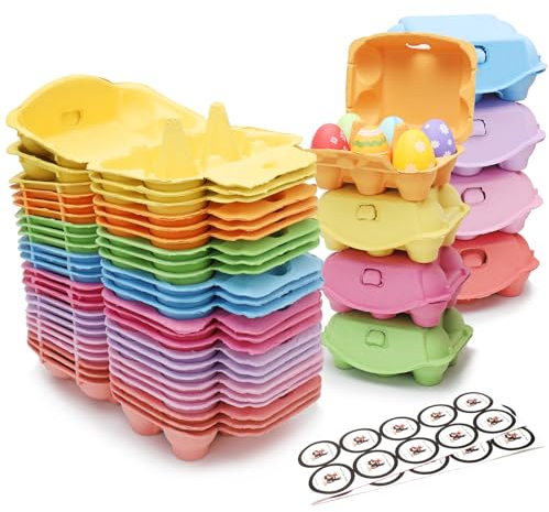 HENGI 24 scatole di uova colorate per 6 uova con adesivi senza stampa, riutilizzabili, resistenti e durevoli, per uova di gallina, per regali fai da te, Pasqua, artigianato
