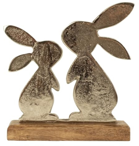 LB H&F Osterdeko Dekoration Ostern Tisch Figur Silber modern Holz Aufsteller (Osterhase Paar)
