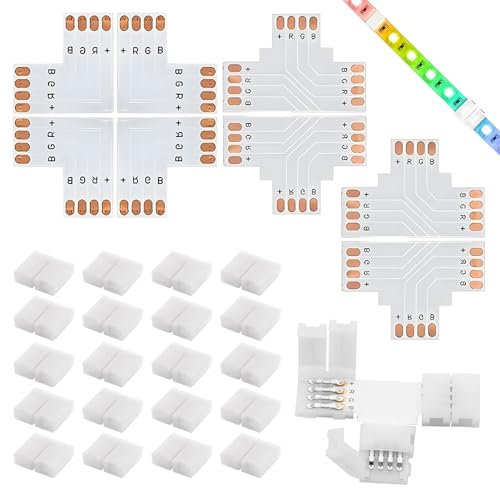 LED Verbinder 4 Polig, T-Form LED Streifen Verbinder für 8mm Weite 3535 RGB LED Strips, L-Form LED Eckverbinder, Led Strip Verbinder 4 Polig Led Streifen Eckverbinder, Led Streifen Verbinder 4 Polig
