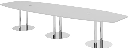 bümö Konferenztisch oval 400x130 cm großer Besprechungstisch in grau, Besprechungstisch mit Chromsäulen, Meetingtisch für 14 Personen, XXL-Tisch für Besprechungsraum & Meeting
