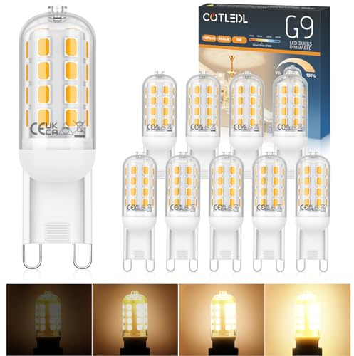 COTLEDL G9 LED Dimmbar Warmweiß 2700K, 450LM Glühbirne, 5W Ersatz 40W Halogenlampe, 360° Abstrahlwinkel Kein Flackern Leuchtmittel für Drinnen Schmücken Beleuchtung, 10er