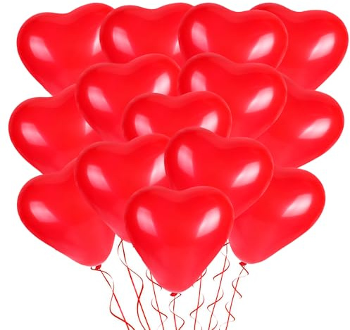 100 Stück Herzluftballons Rot, 12 Zoll Herz Latex Luftballon, Helium Luftballons, für Hochzeitsfeier, Anniversary, Heiratsantrag Party, Valentinstag JGA Party Deko