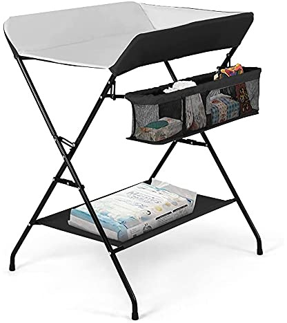 OHMG Fasciatoio Pieghevole Fasciatoio Portatile con Cintura di Sicurezza e Scomparti Portaoggetti,Tavolo Cambio Pannolini Multifunzionale Portatile per Bagnetto Neonati,4 ruotes