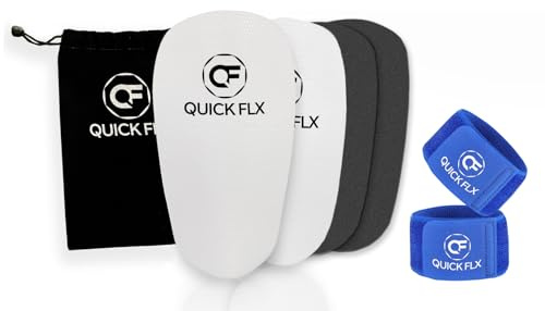 QUICKFLX Profi Schienbeinschoner – Zuschneidbar & Anpassbar – Ultraleichte & Dünne Mini Schienbeinschützer für Herren, Damen & Kinder – Inkl. verstellbarem Tape in 4 Farben