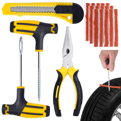 Kit Riparazione Pneumatici Auto,Kit Riparazione Pneumatici,Strisce Riparazione Pneumatici,Kit di Riparazione Pneumatici Tubeless,Set di Riparazione Pneumatici,per Ripara Gomme Auto,Moto,Trattori,ATV