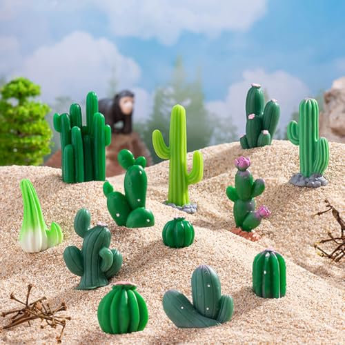 JARPSIRY Lot de 12 Mini Figurines Miniatures de Cactus en Résine, Mignonnes pour Décoration de Gâteau, de Désert, de Maison, Jardin Féérique et Pots