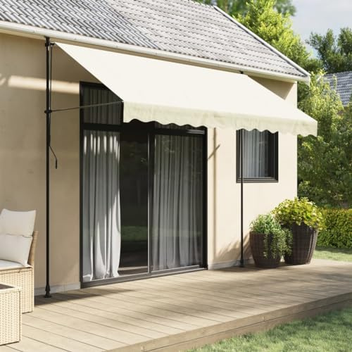 Homgoday Toldo retráctil de Tela y Acero Crema 300x150 cm, Toldo retráctil Plegable, Toldo Enrollable Protección Solar para Ventanas Puertas Balcón Terraza Exterior Patio