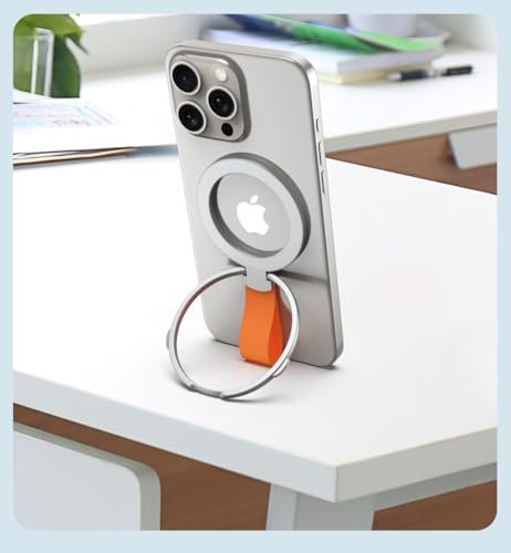 NooMii Magnetischer Handy-Ringhalter – 360° Drehbarer Ringhalter mit N12-Magneten, Ständer & Griff für iPhone, Samsung Serie, Hüllen & Nicht-Magnetische Handys (Titan Black/Orange)