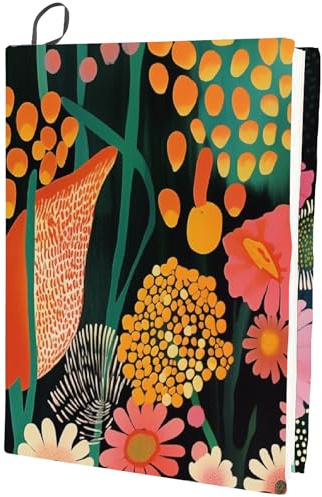 craspire Floral Cloth Bucheinband Dehnbare Buchumschläge Rechteck 15,7 x 9,8 Zoll Pflanze Blume Waschbar Schwarz Schutz Elastische Notizbuch Wraps Geeignet für 9 x 11 Zoll Hardcover Taschenbuch Büro